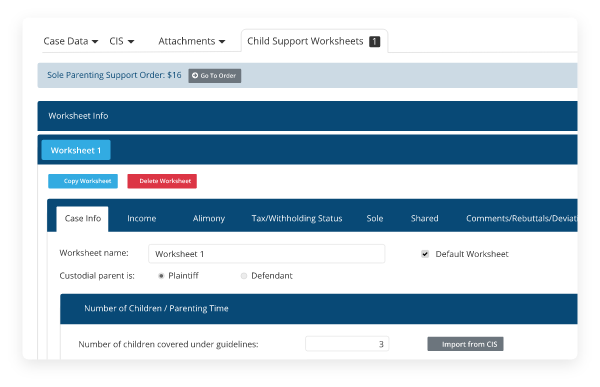 New Jersey Child Support software section of Easysoft Family Law – New Jersey